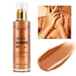 Body Shimmer Oil 100ml, Long Lasting Moisturizing Face & Body Luminizer, Waterproof Liquid Illuminator, Shimmer Glitter Oil Highlighter (#04 Golden Brown)