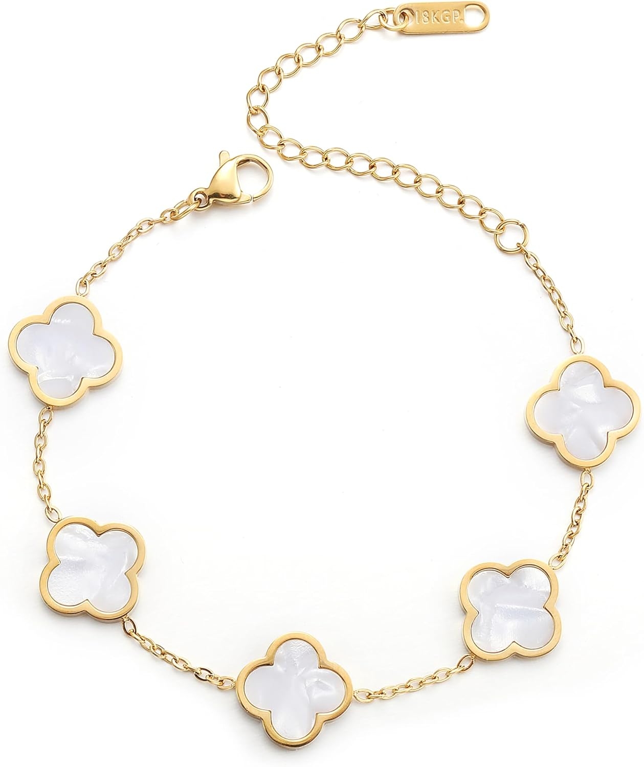 6a070951eb808d073a616097ec3c43dfc7d261786925b014518d8.jpg AIPPK 18K Gold Plated Clover Lucky Bracelet for Women White/Black/Red/Green Flower Four Leaf Link Bracelets Trendy Jewelry Gifts for Women - Image 1