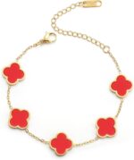 AIPPK 18K Gold Plated Clover Lucky Bracelet for Women White/Black/Red/Green Flower Four Leaf Link Bracelets Trendy Jewelry Gifts for Women - Image 2