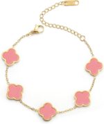 AIPPK 18K Gold Plated Clover Lucky Bracelet for Women White/Black/Red/Green Flower Four Leaf Link Bracelets Trendy Jewelry Gifts for Women - Image 3