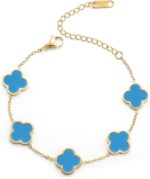 AIPPK 18K Gold Plated Clover Lucky Bracelet for Women White/Black/Red/Green Flower Four Leaf Link Bracelets Trendy Jewelry Gifts for Women - Image 4