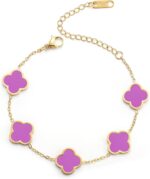 AIPPK 18K Gold Plated Clover Lucky Bracelet for Women White/Black/Red/Green Flower Four Leaf Link Bracelets Trendy Jewelry Gifts for Women - Image 5