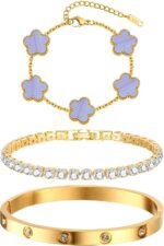 Womens Stackable Floral Gold Bracelets - 3Pcs 18K Gold Plated Bracelet,Stainless Steel Bangle Bracelets Non Tarnish, Gold Bracelet Set Trendy Jewelry,Christmas Valentines Birthday Gifts for Girlfriend - Image 5