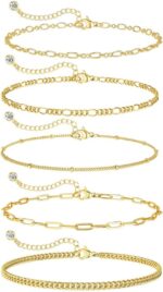DEARMAY Gold Bracelets for Women Waterproof, 14K Gold Plated Stackable Jewelry Sets Non Tarnish Trendy Thin Dainty Cuban Link Paperclip Chain Bracelet Stack Fashion Accessories Gifts for Womens - Image 5