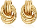 SHERLOVE Trendy Gold Plated Knot Earrings for Women Chunky Statement Drop Dangle Earrings Lightweight Hypoallergenic Fashion Accessories Gold Jewelry Gifts for Womens